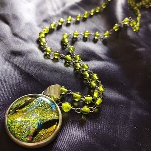 Stunning Sterling Silver Green Dichroic Glass Slide Pendant